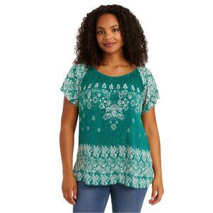 JASON MAXWELL Teal and White Patterned Blouse